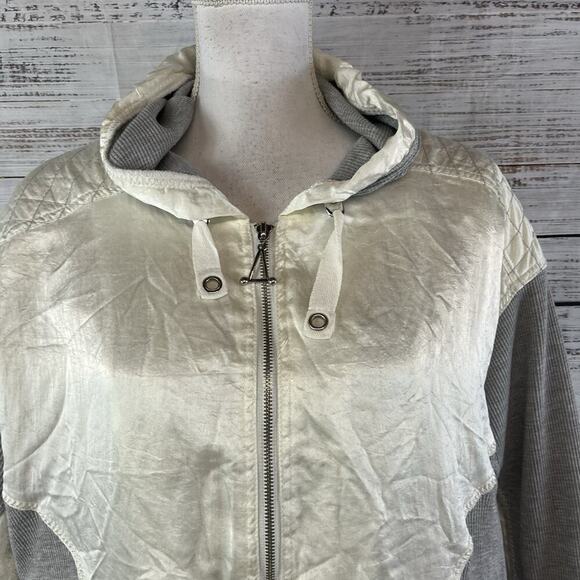 East West Vintage Puffy Ski Jacket Windbreaker Coat w/ Hood sz Large Gray Beige - Picture 3 of 14